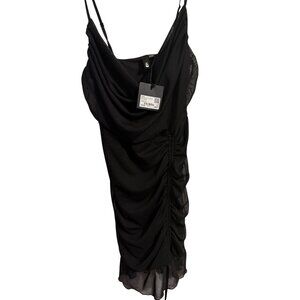 Mesh Ruched Cami Dress With Adjustable Elegant Fit Jet Black TP/XS New With Tags